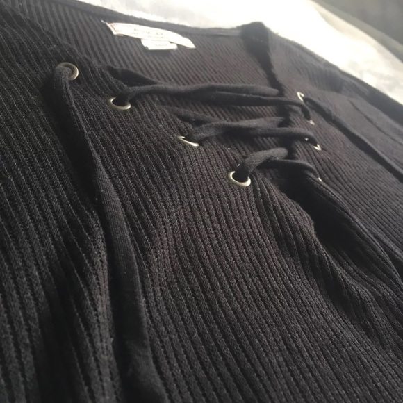 Black Lace Up Top - Picture 2 of 4